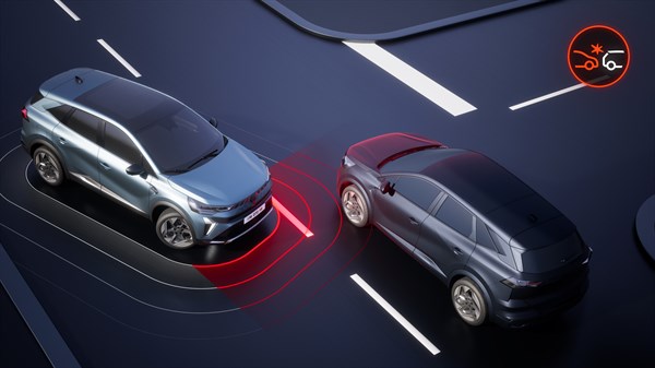 Renault Symbioz E-Tech full hybrid - sistem za automatsko kočenje u slučaju nužde na  raskrsnici